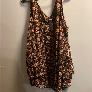 Lane Bryant Black and Orange Floral Tank Top